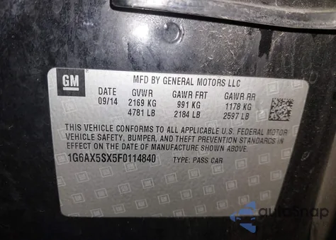 2015 Cadillac Cts Luxury из США, поврежденный, VIN 1G6AX5SX5F0114840